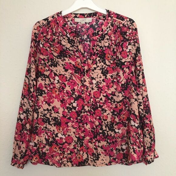 Ann Taylor LOFT Floral Long Sleeves Half-Button Down Blouse Size XXSP - Picture 7 of 7